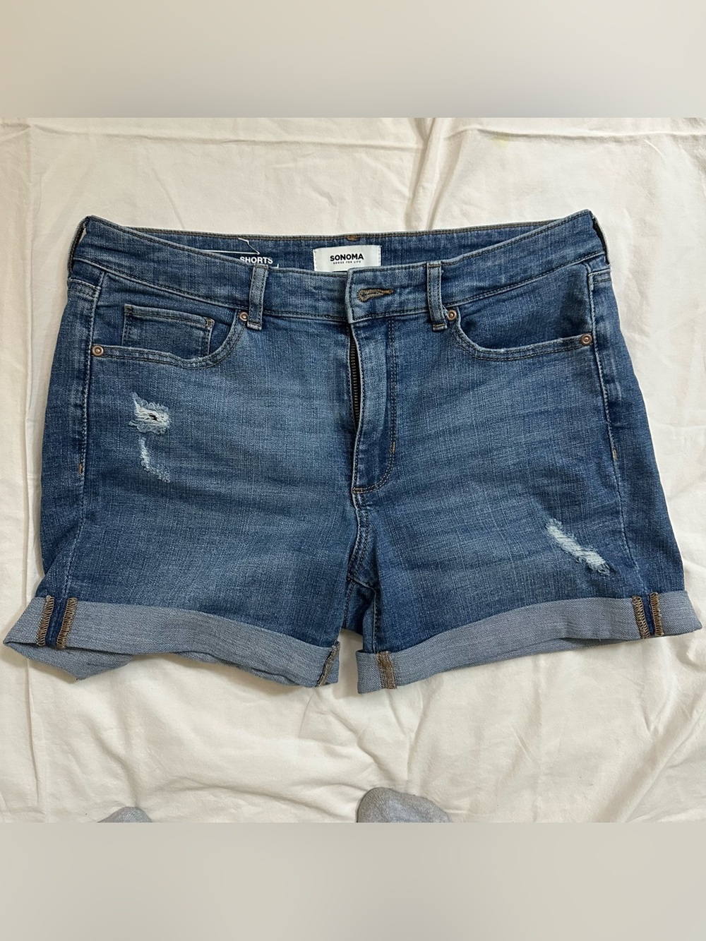 Sonoma Size 10 Blue Rolled Hem Distressed Denim Shorts